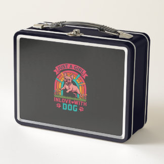 Just Girl Inlove Dog French Bulldog Rainbow Paws Metal Lunch Box