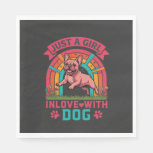Just Girl Inlove Dog French Bulldog Rainbow Paws Napkin