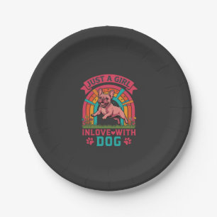 Just Girl Inlove Dog French Bulldog Rainbow Paws Paper Plate