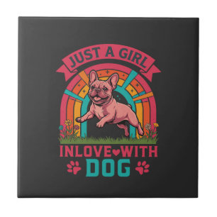 Just Girl Inlove Dog French Bulldog Rainbow Paws Tile