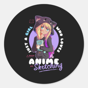 Just Girl Loves Anime Sketching Ramen Manga Otaku Classic Round Sticker