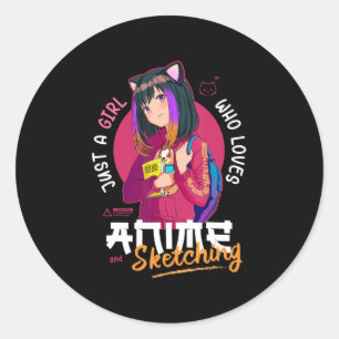 Just Girl Loves Anime Sketching Ramen Manga Otaku  Classic Round Sticker