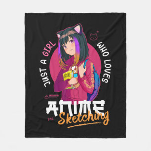 Just Girl Loves Anime Sketching Ramen Manga Otaku  Fleece Blanket