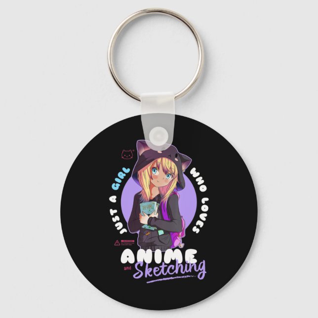 Just Girl Loves Anime Sketching Ramen Manga Otaku  Key Ring (Front)