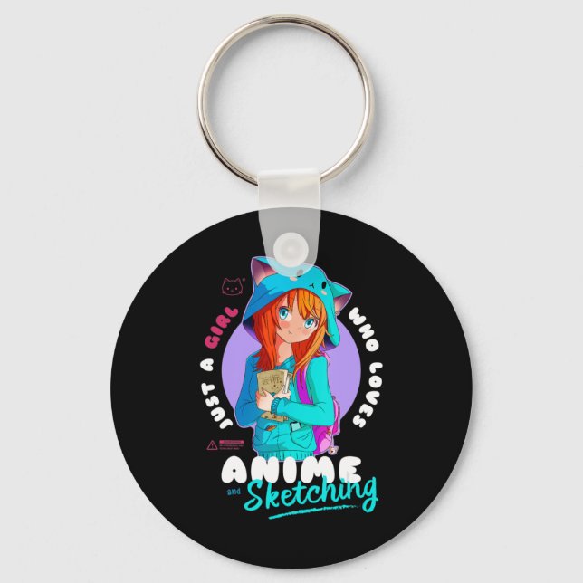 Just Girl Loves Anime Sketching Ramen Manga Otaku  Key Ring (Front)