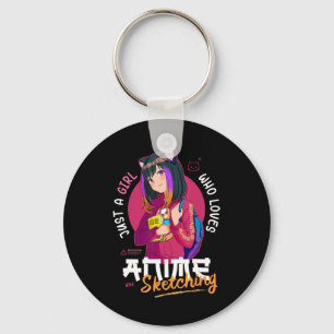 Just Girl Loves Anime Sketching Ramen Manga Otaku  Key Ring