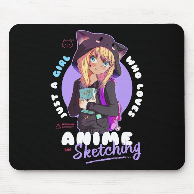 Just Girl Loves Anime Sketching Ramen Manga Otaku  Mouse Mat (Front)