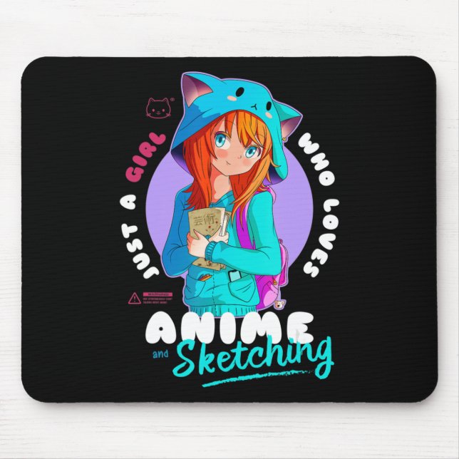 Just Girl Loves Anime Sketching Ramen Manga Otaku  Mouse Mat (Front)