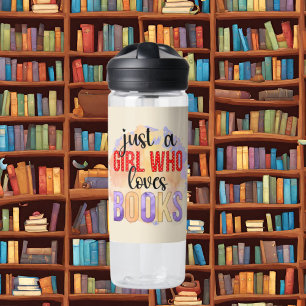 just girl loves books word art water bottle