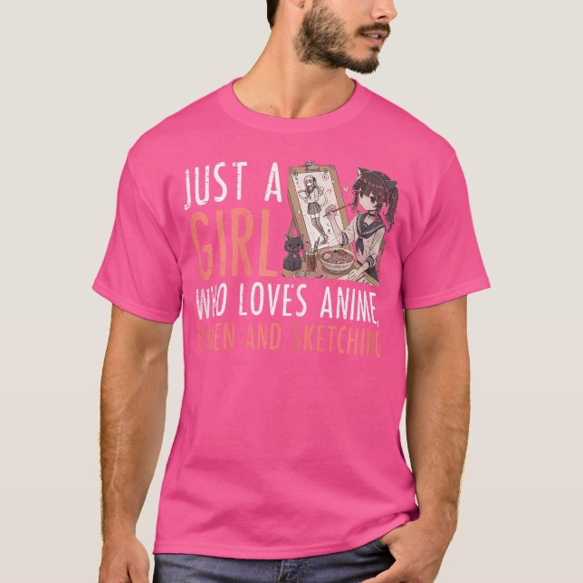 Just Girl Who Loves Anime Ramen Sketching Funny Sa T-Shirt (Front)