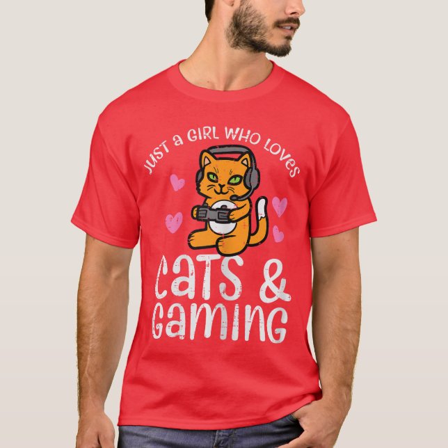 Just Girl Who Loves Cats Gaming Cute Gamer Women G T-Shirt (Front)