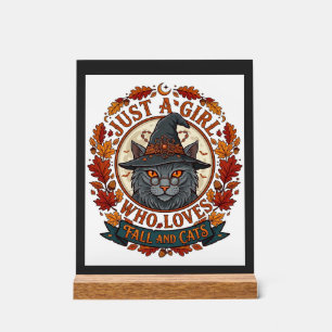 Just Girl Who Loves Cats Halloween Witch Fall Leav Acrylic Sign