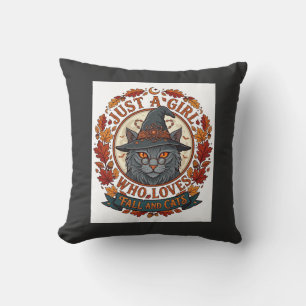 Just Girl Who Loves Cats Halloween Witch Fall Leav Cushion