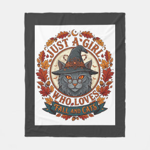 Just Girl Who Loves Cats Halloween Witch Fall Leav Fleece Blanket