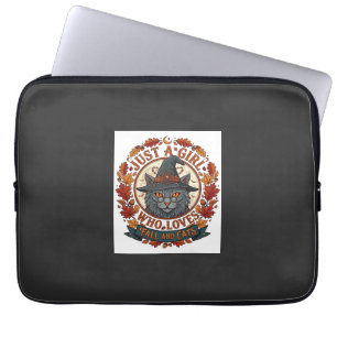 Just Girl Who Loves Cats Halloween Witch Fall Leav Laptop Sleeve