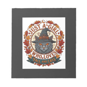 Just Girl Who Loves Cats Halloween Witch Fall Leav Notepad