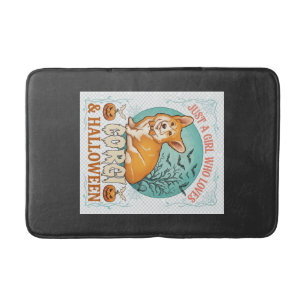 Just Girl Who Loves Corgi Halloween Pumpkins Bats_ Bath Mat