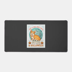Just Girl Who Loves Corgi Halloween Pumpkins Bats_ Desk Mat