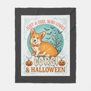 Just Girl Who Loves Corgi Halloween Pumpkins Bats_ Fleece Blanket