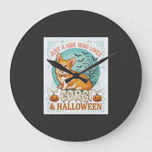 Just Girl Who Loves Corgi Halloween Pumpkins Bats_ Large Clock
