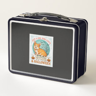 Just Girl Who Loves Corgi Halloween Pumpkins Bats_ Metal Lunch Box