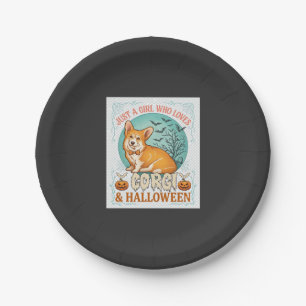 Just Girl Who Loves Corgi Halloween Pumpkins Bats_ Paper Plate