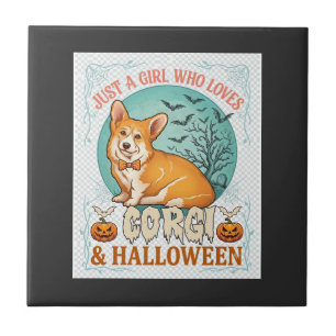 Just Girl Who Loves Corgi Halloween Pumpkins Bats_ Tile