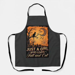 Just Girl Who Loves Fall Cat Halloween Moon_1 Apron