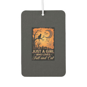 Just Girl Who Loves Fall Cat Halloween Moon_1 Car Air Freshener