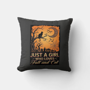 Just Girl Who Loves Fall Cat Halloween Moon_1 Cushion
