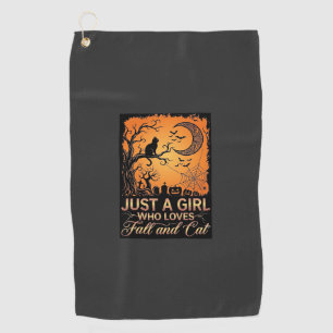 Just Girl Who Loves Fall Cat Halloween Moon_1 Golf Towel