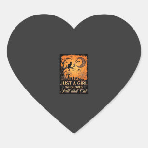 Just Girl Who Loves Fall Cat Halloween Moon_1 Heart Sticker