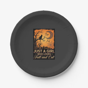 Just Girl Who Loves Fall Cat Halloween Moon_1 Paper Plate