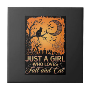 Just Girl Who Loves Fall Cat Halloween Moon_1 Tile