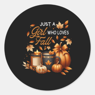 Just Girl Who Loves Fall Pumpkin Cosy Autumn Thank Classic Round Sticker
