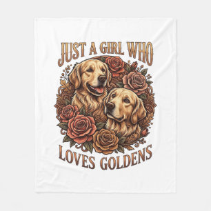 Just Girl Who Loves Goldens Dog Roses_1 Fleece Blanket