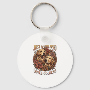 Just Girl Who Loves Goldens Dog Roses_1 Key Ring