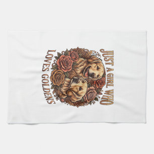 Just Girl Who Loves Goldens Dog Roses_1 Tea Towel