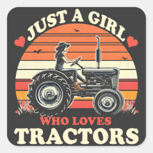 Just Girl Who Loves Tractors Tractor Lover Vintage Square Sticker