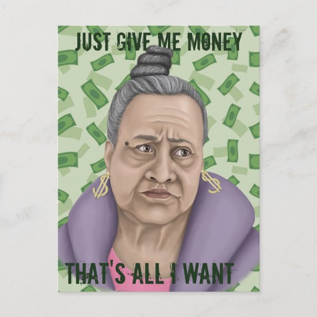 Just Give Me Money Holiday Postcard (Front)