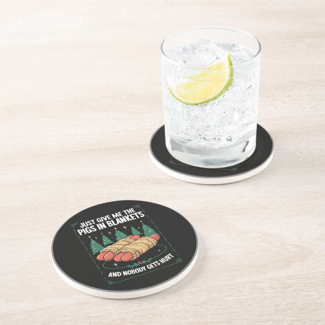 Just Give Me Pigs In Blankets Hilarious Xmas Party Coaster (Side)