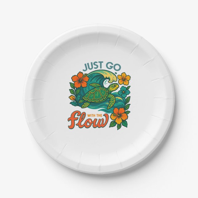Just Go with the Flow Turtle Paper Plate (Front)