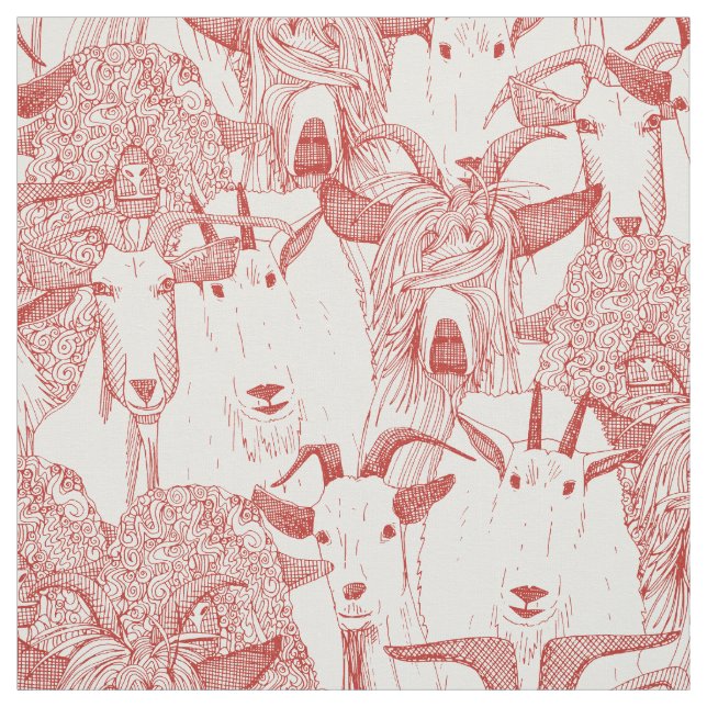 just goats poppy red natural fabric (Swatch)