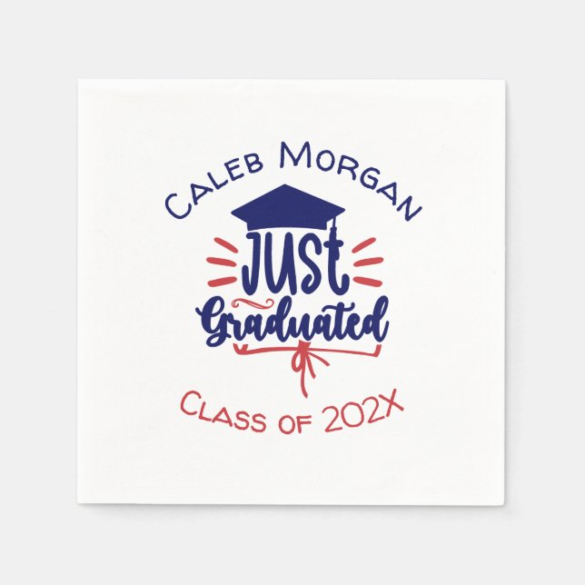 Just Graduated Red & Blue Personalised  Napkin (Front)