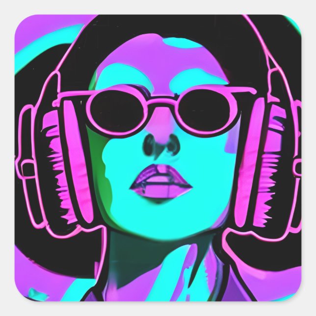 Just Groovin' Music Headphones Psychedelic Lady Square Sticker (Front)