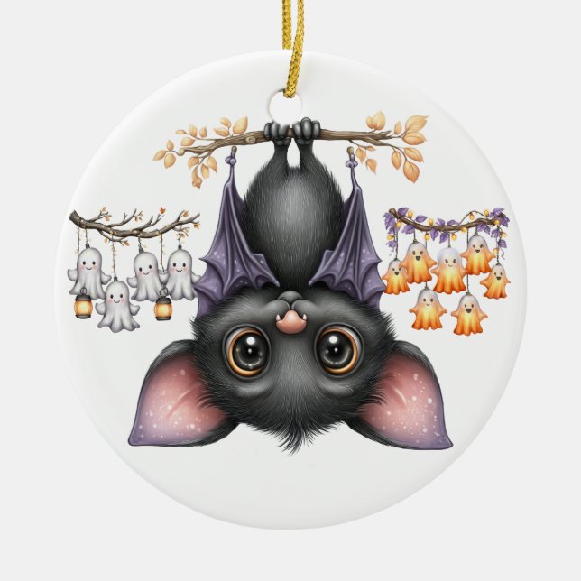 Just hanging around, Bats Ceramic Tree Decoration (Front)