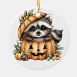 Just hanging around, Playful Racoon In Pumpkin Ceramic Tree Decoration