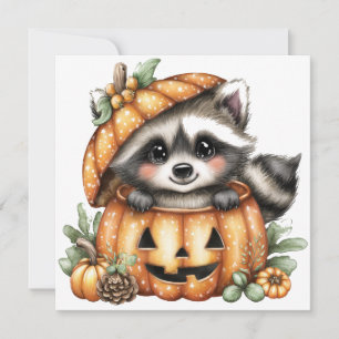 Just hanging around, Playful Racoon In Pumpkin Holiday Card