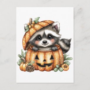 Just hanging around, Playful Racoon In Pumpkin Postcard