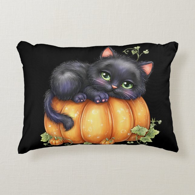 Just hanging around, Resting Kitten In Pumpkin Decorative Cushion (Front)
